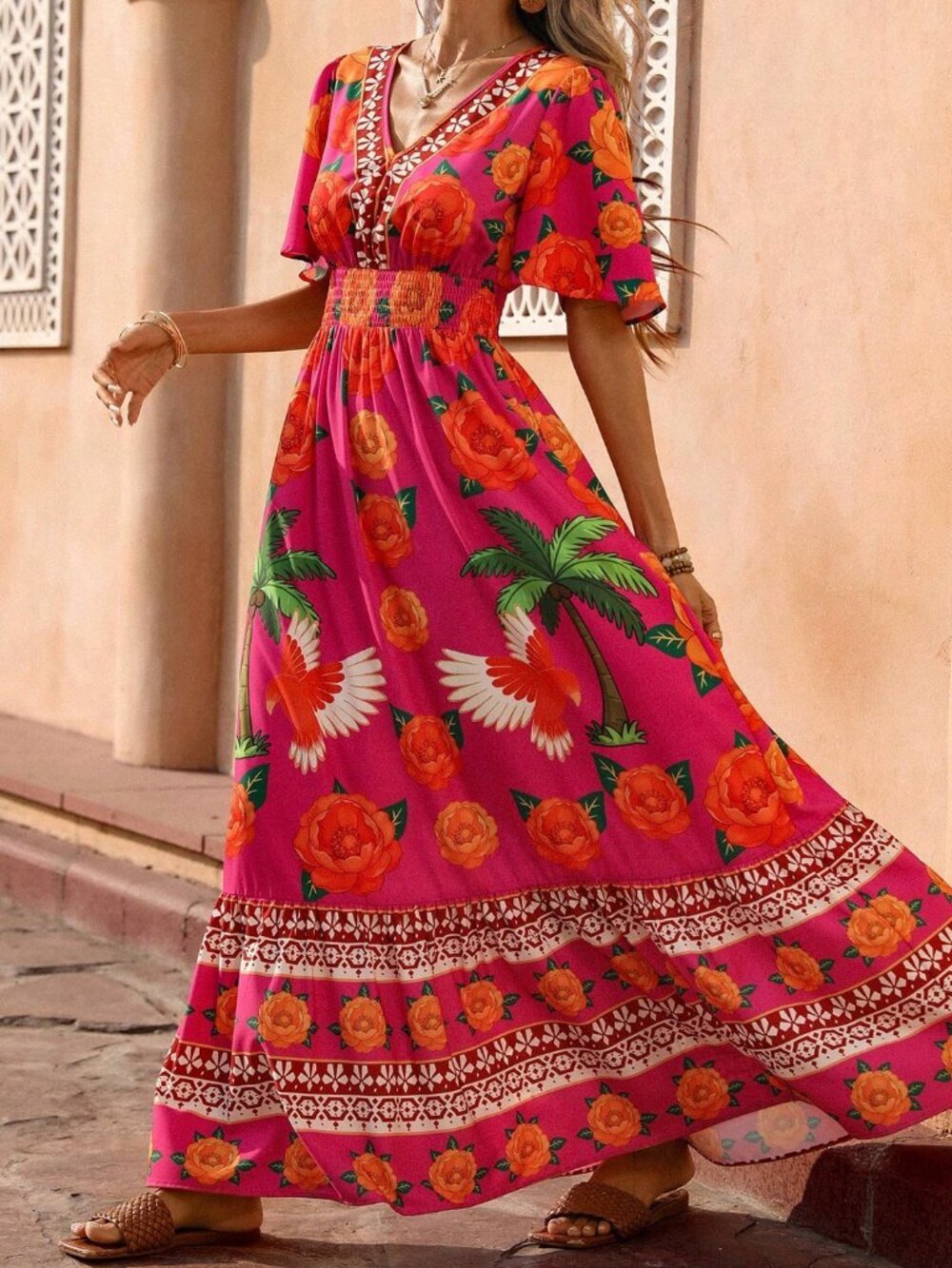 Hot Pink Boho Women's Romantic Luxury Maxi Dress - Picture 3 of 7
